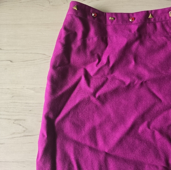 Versace Pink Studded Women's Short Skirt Size 26 Side Slit Flaw - Picture 5 of 12